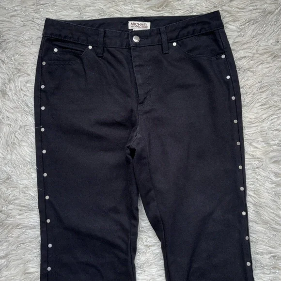 Michael Michael Kors Black Women’s Flare Stud Side Button pants Jeans Size 6 - Picture 6 of 16